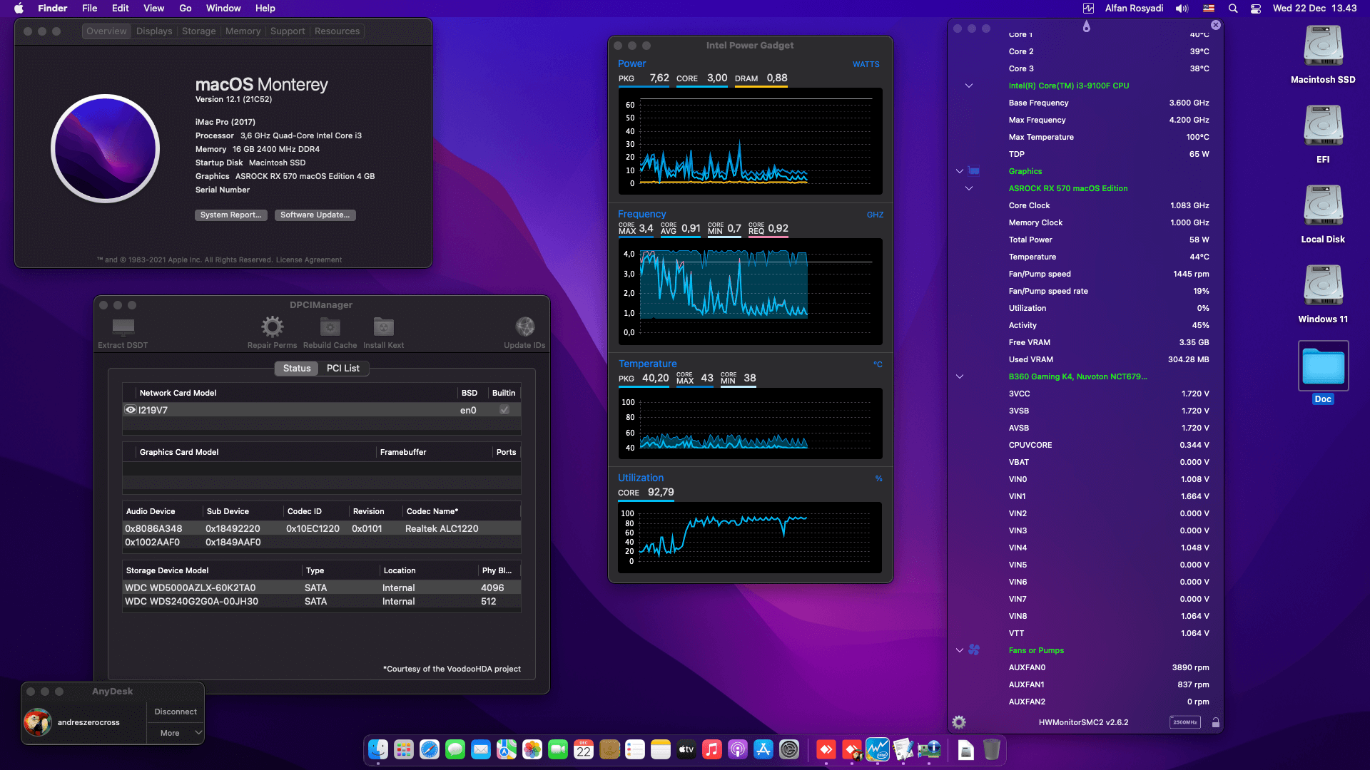 Success Hackintosh macOS Monterey 12.1 Build 21C52 in Asrock Fatal1ty B360 Gaming K4 + Intel Core i3 9100F + Asrock RX 570